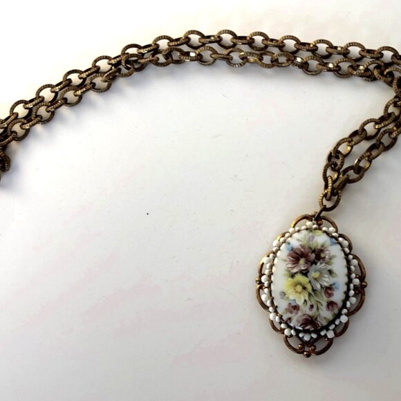 Vintage Miriam Haskell Floral Cabochon  Necklace - Picture 1 of 3